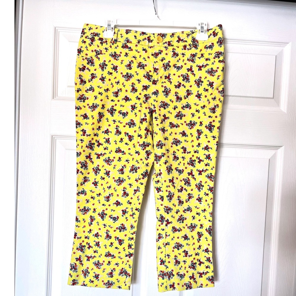 Anthropologie Provisions Yellow Floral Cropped Straight Leg Pants‎ Size 8